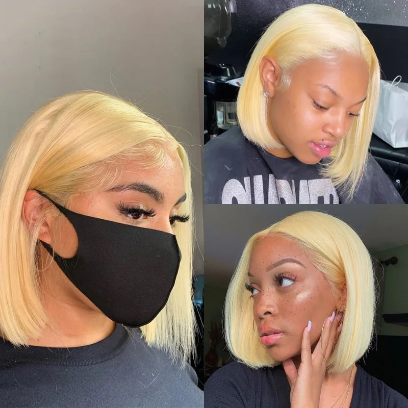 Honey Blonde Lace Front Wigs Bob Wig Lace Front Human Hair Wigs For Women Hd Transparent Straight Short Bob 613 Lace Frontal Wig