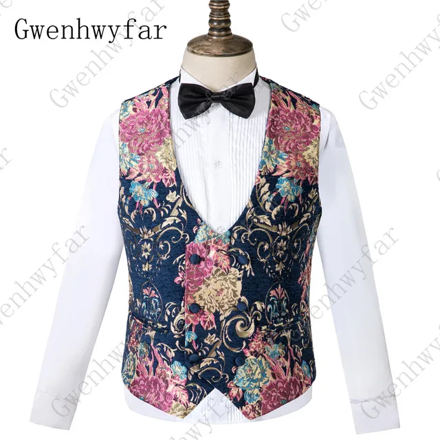 Gwenhwyfar Navy Blue Peaked Lapel 3 Pieces Flower Suit Men’s Tuxedo ...