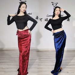 Belly Dance Practice Clothes Suit new Fall/Winter Velvet Wrap Skirt Wild Fat MM Modal Jacket Beginner 3 Piece Set Belly Dance