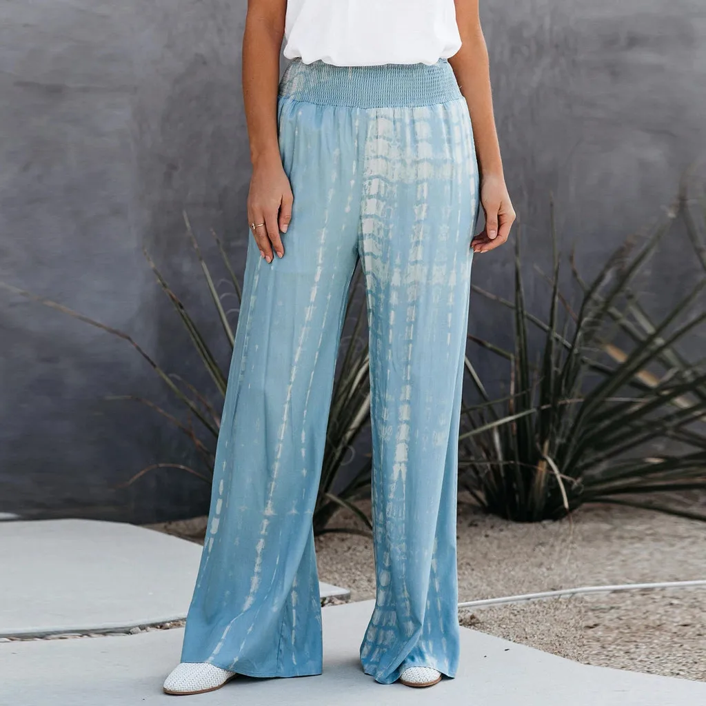 Fashion Women Solid Color Gradient Printed Pants Ladies Casual Pockets Elastic Waist Loose Wide Leg Trousers Female Capris #3 Fashion Women Solid Color Gradient Printed Pants Ladies Casual Pockets Elastic Waist Loose Wide Leg Trousers Female Capris #3