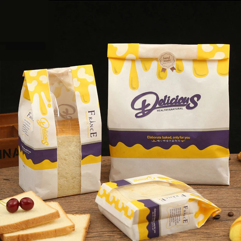 

Kraft Bread Paper Bag With Window Avoid Oil Love Toast Baking Paper Bag Takeaway Food Hand Made Package Bags