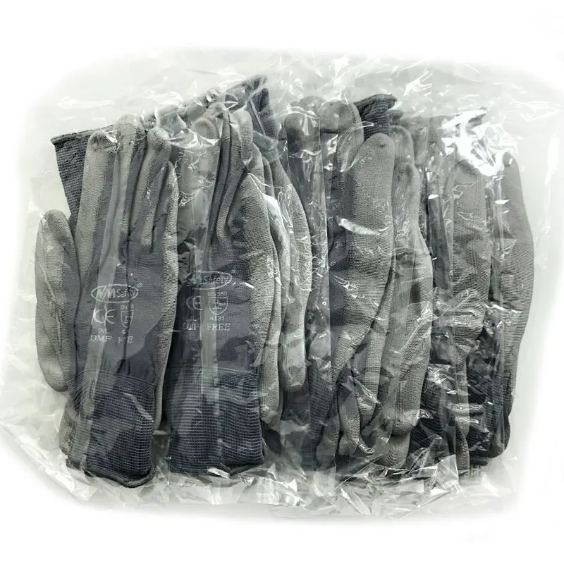 24 Pieces/12 Pairs PU Palm Coated Knitted Nylon Cotton Safety Glove CE Certificated Mechanic Protective Working Gloves