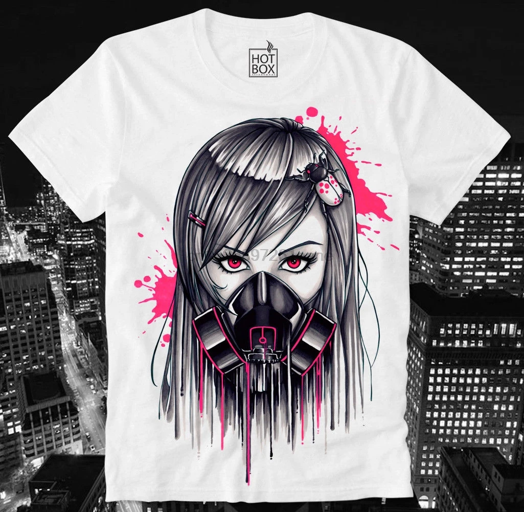 

HOTBOX T SHIRT Cyber Punk Cyber Goth Gas Mask Gasmask Girl Japan Anime Manga HBA Men High Quality Tees