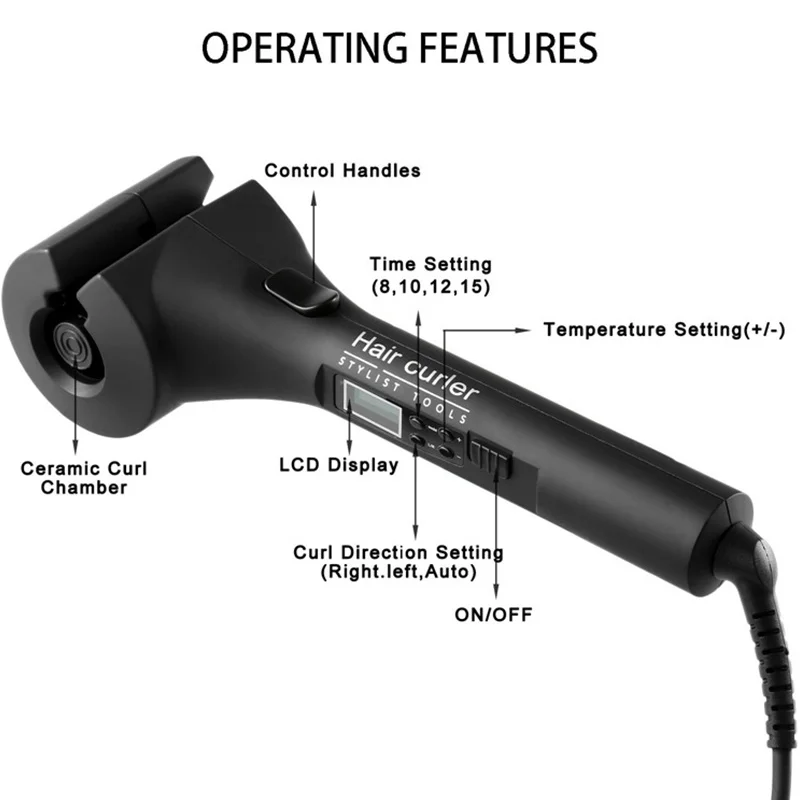 Automatic Hair Curler LCD Screen Magic Curling Iron Portable Travel Ceramic Hot Heating Anti-perm Curl Styler Hair Styling Tools