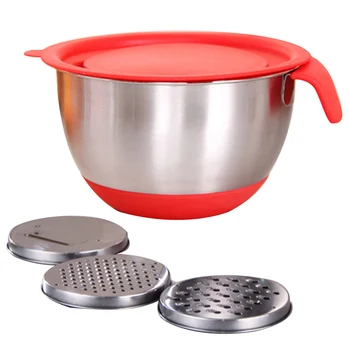 

Stainless Steel Non-slip Mixing Bowls With Grater Attachments Pour Spout Handle And Lid P7Ding