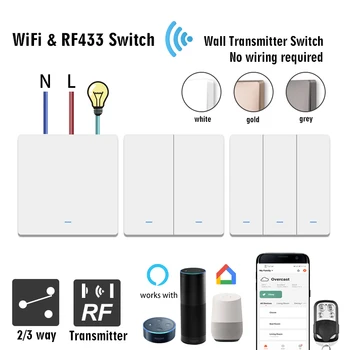 

EU WiFi RF433 Smart Switch Wall Light Push Button Switch,Wireless Smart Home Switch,2/3 way, Work With Google Amazon,1 2 3 Gang
