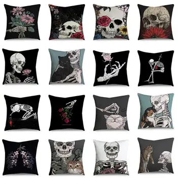 

Halloween Pillow Cover Decorative Polyester Horror Skull Cushion Cover 45x45cm for Sofa Pillow Case Cover