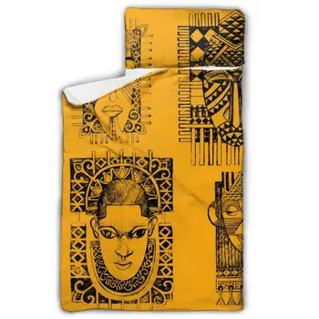 

African Mask Illustration Nap Mat with Pillow for Toddler Boys and Girls for Daycare and Preschool Sleepovers and Travels