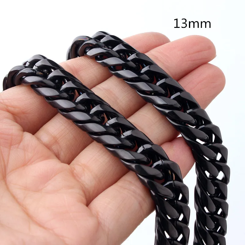 Granny Chic Black Plated on 316L Stainless Steel Curb Cuban Link Chain Necklace For Women Men Friends Jewelry Gift 13mm 7-40inch | Украшения