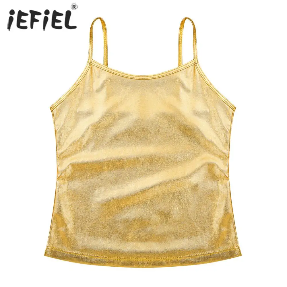 

Shiny Metallic Girls Tank Tops Spaghetti Straps Shiny Metallic Crop Tops Dance Competition Stage Performance Teenage Girls Tops