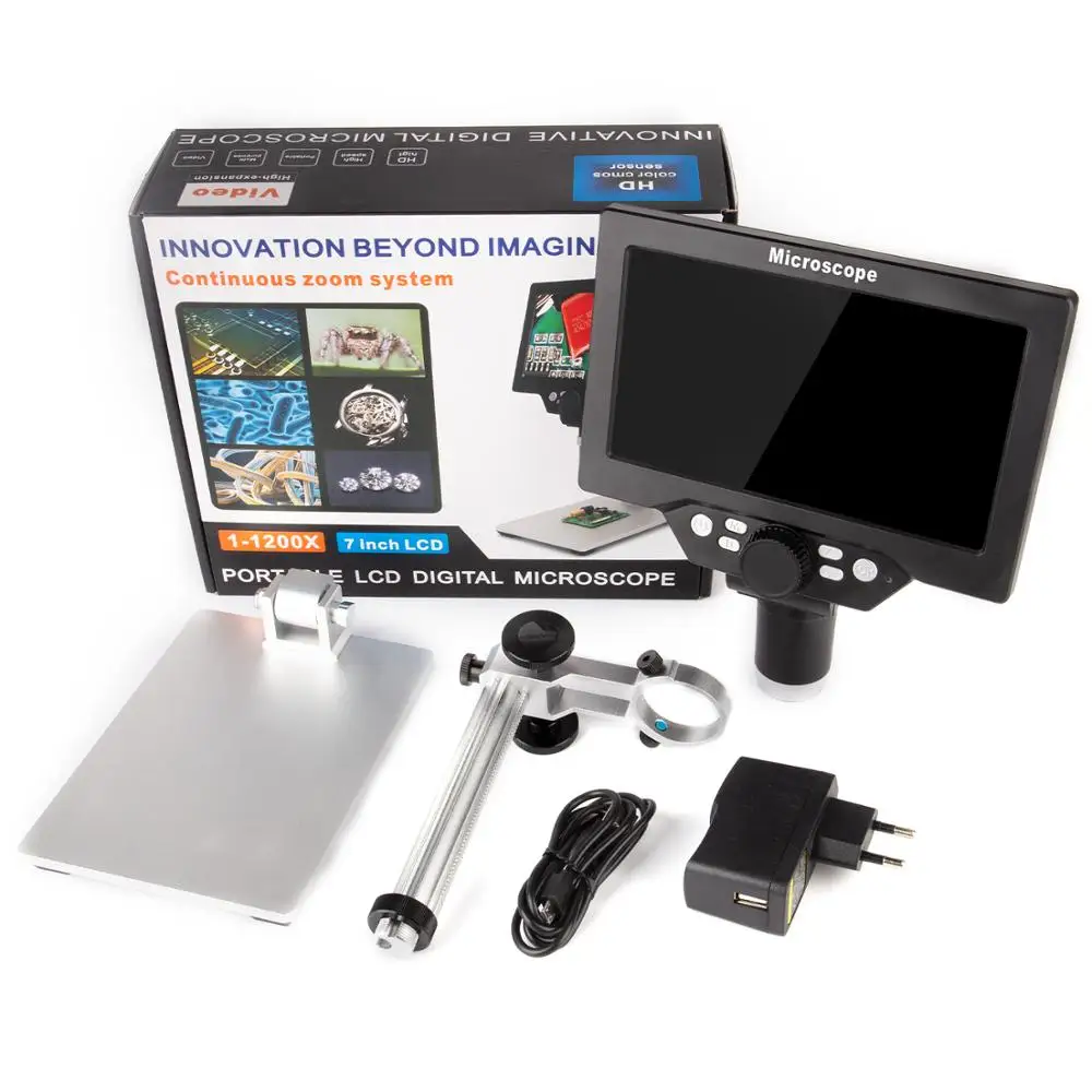 US $48.49 01200X USB Digital 12MP Microscope Video Microscope Electronic Builtin lithium Battery 7 inch HD LCD Soldering Microscope