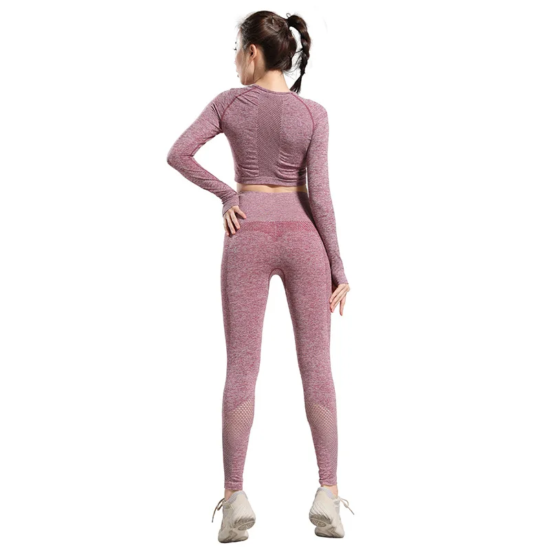 Red Set Бесшовный комплект для йоги, спортивная одежда для фитнеса, женский спортивный костюм с эффектом пуш-ап - Цвет: Red Set