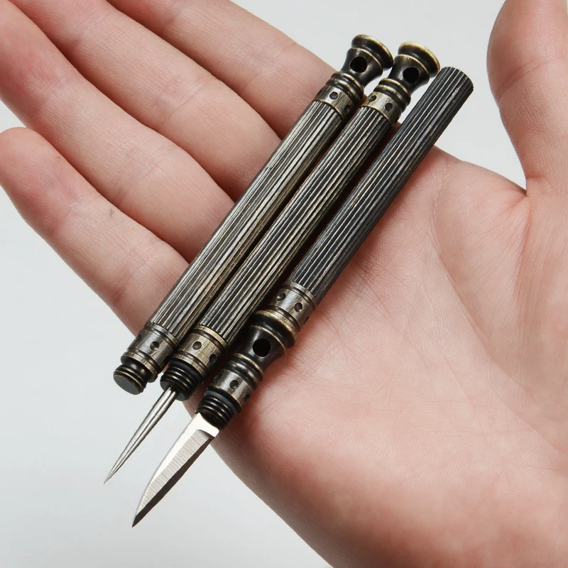 Brass Knife Stainless Steel Toothpick Set Multifunction Stealth Self Defense EDC Knife Outdoor Portable Detachable Tiny Cutting