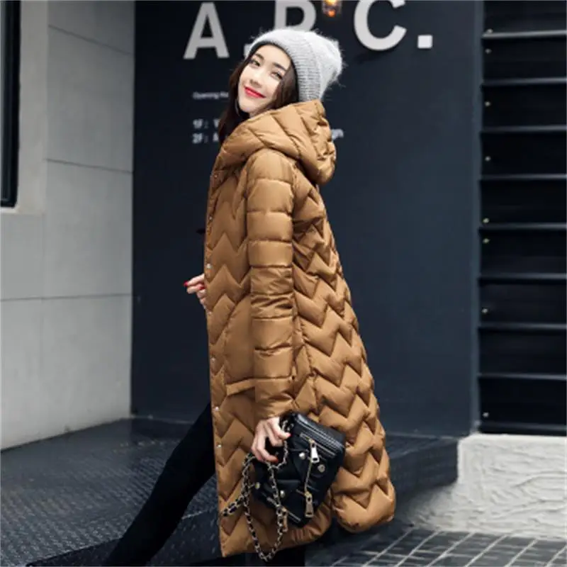 

High quality new winter long cotton coat women's large size light thin feather cotton clothing Korean Slim jacket jacket