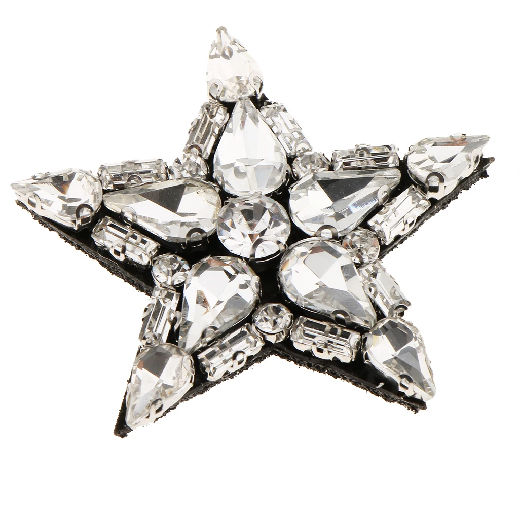 Star Pentagram Patch Sew on Rhinestone Applique for Clothes Bags Hat Decorations