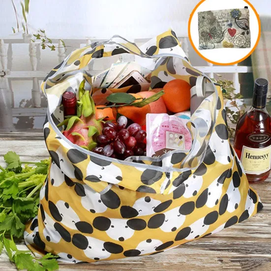 1 шт мультяшная Милая Дамская Складная сумка для покупок в горошек сова кошка эко большая многоразовая хозяйственная сумка фруктовый Овощной продуктовый