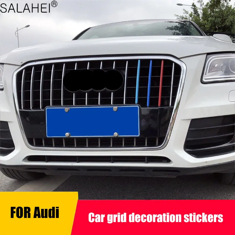 

For Audi Q3 /Q5 3PC Three-Color Decorative Strip Mesh Q5 Chinese Net Modified Bright Grid Strip Car Sticker Dedicated Decoration