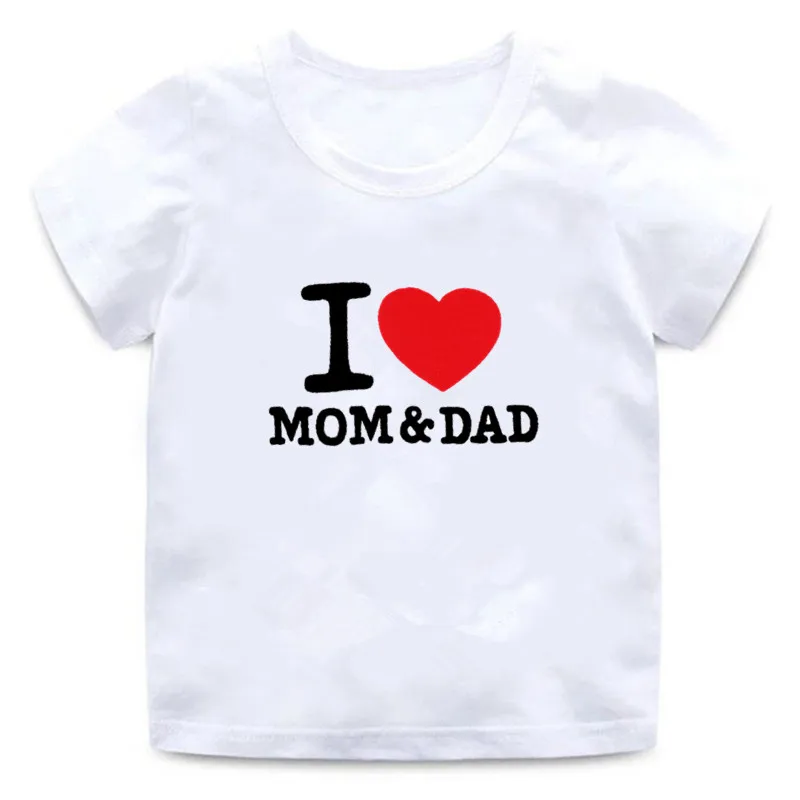 Детская футболка с принтом «i love mom& DAD» хлопковая забавная футболка для девочек и мальчиков, топы, хипстерская уличная одежда, повседневная футболка с короткими рукавами