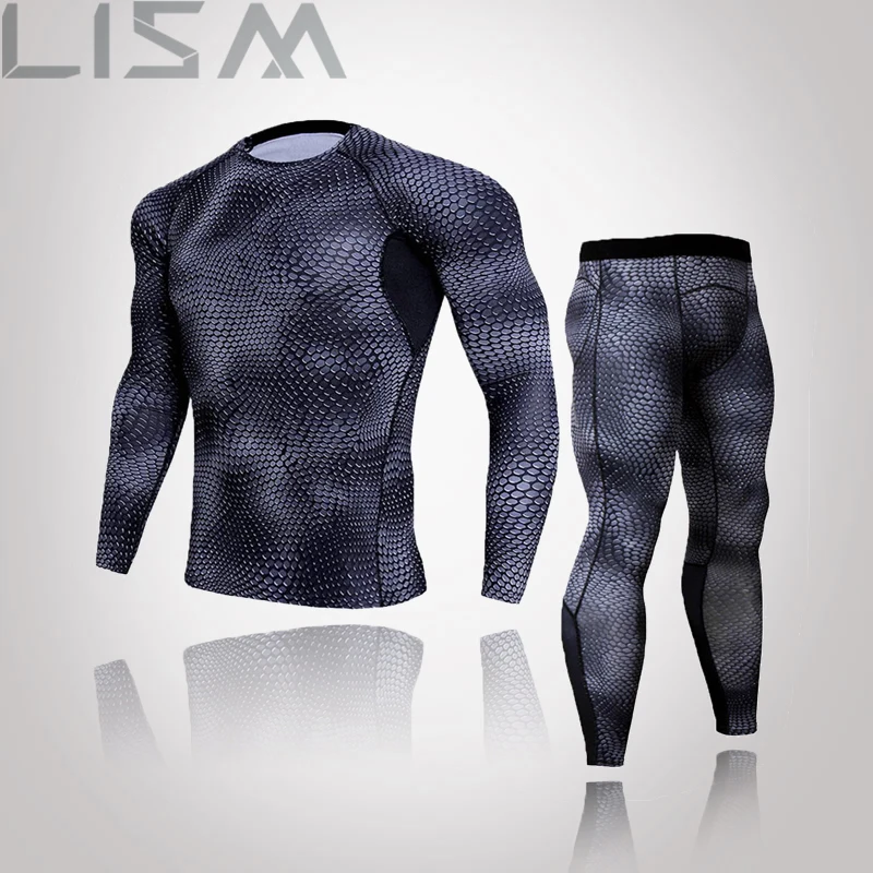 men's thermal underwear sets Brand Men's Sportswear Compression Sportswear Quick-Drying Running Suit Compression Leggings T-Shirt Long-Sleeved Jogging Suit wool long underwear