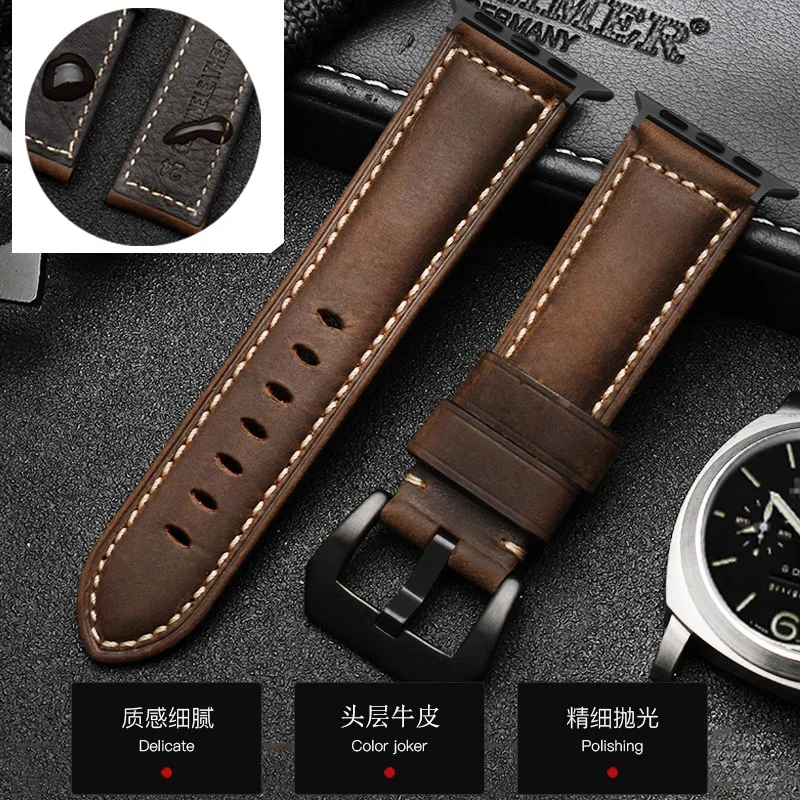 Для Apple Watch Band высококачественный кожаный ремешок для мужчин серии 7 123456 SE 44 мм 40