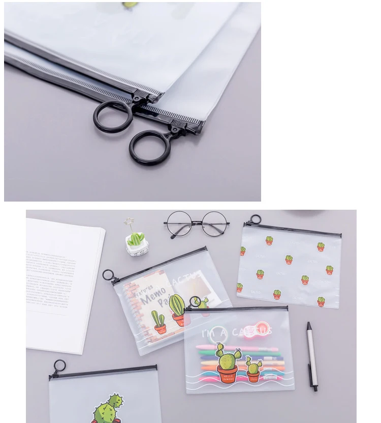 Beibaobao Fresh Cactus Transparent Scrub Cosmetic Bag Travel Makeup Case Ladies Make Up Organizer Storage Pouch Toiletry Women