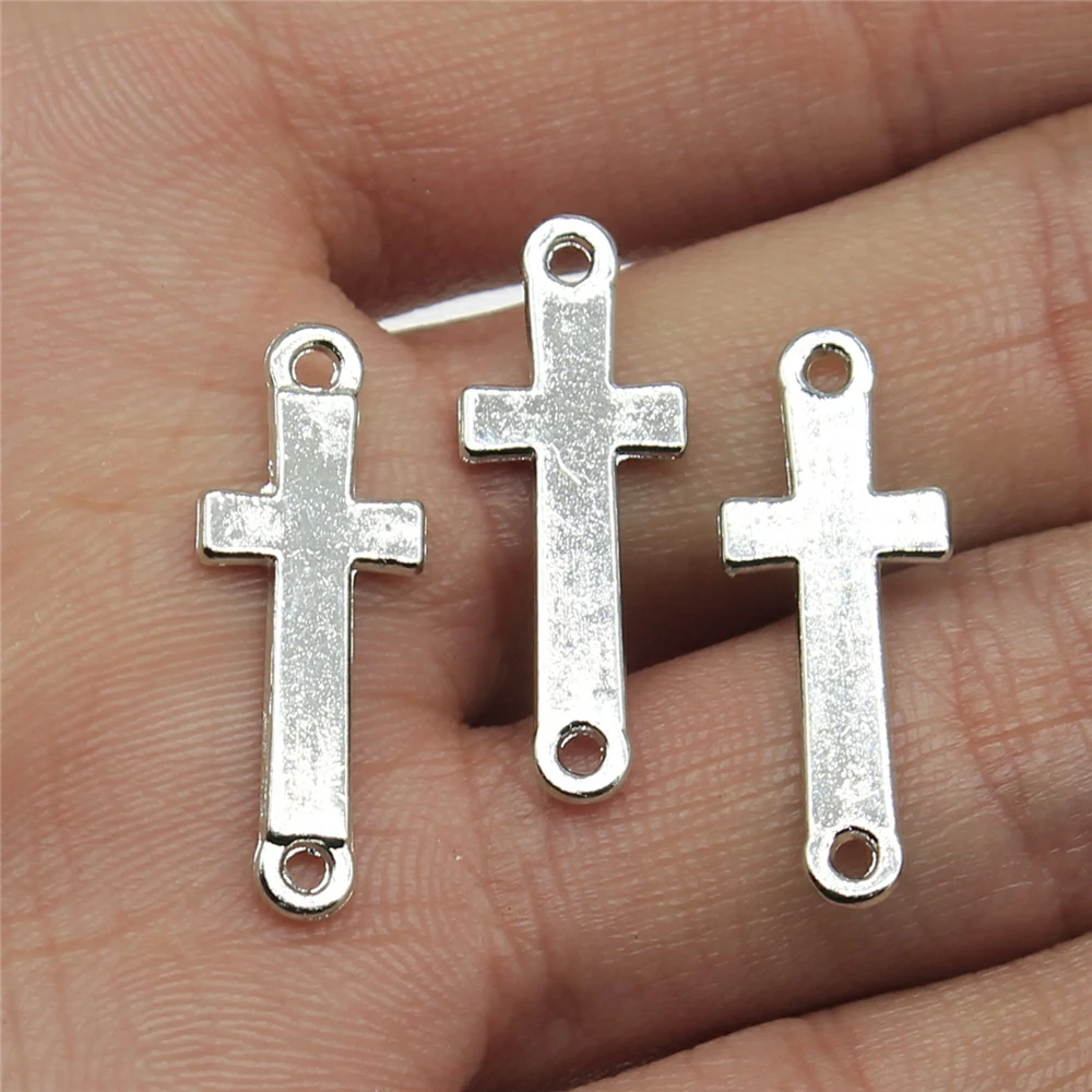 WYSIWYG 20 шт. Rhodium Tone 9x25 мм Крест соединитель Подвески Подвеска для изготовления