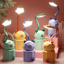 LED Table Lamp Cute Cartoon Night Light USB Charging Flexo Table Lamp Children Bedside Reading Lamp with Storage Drawer Rack