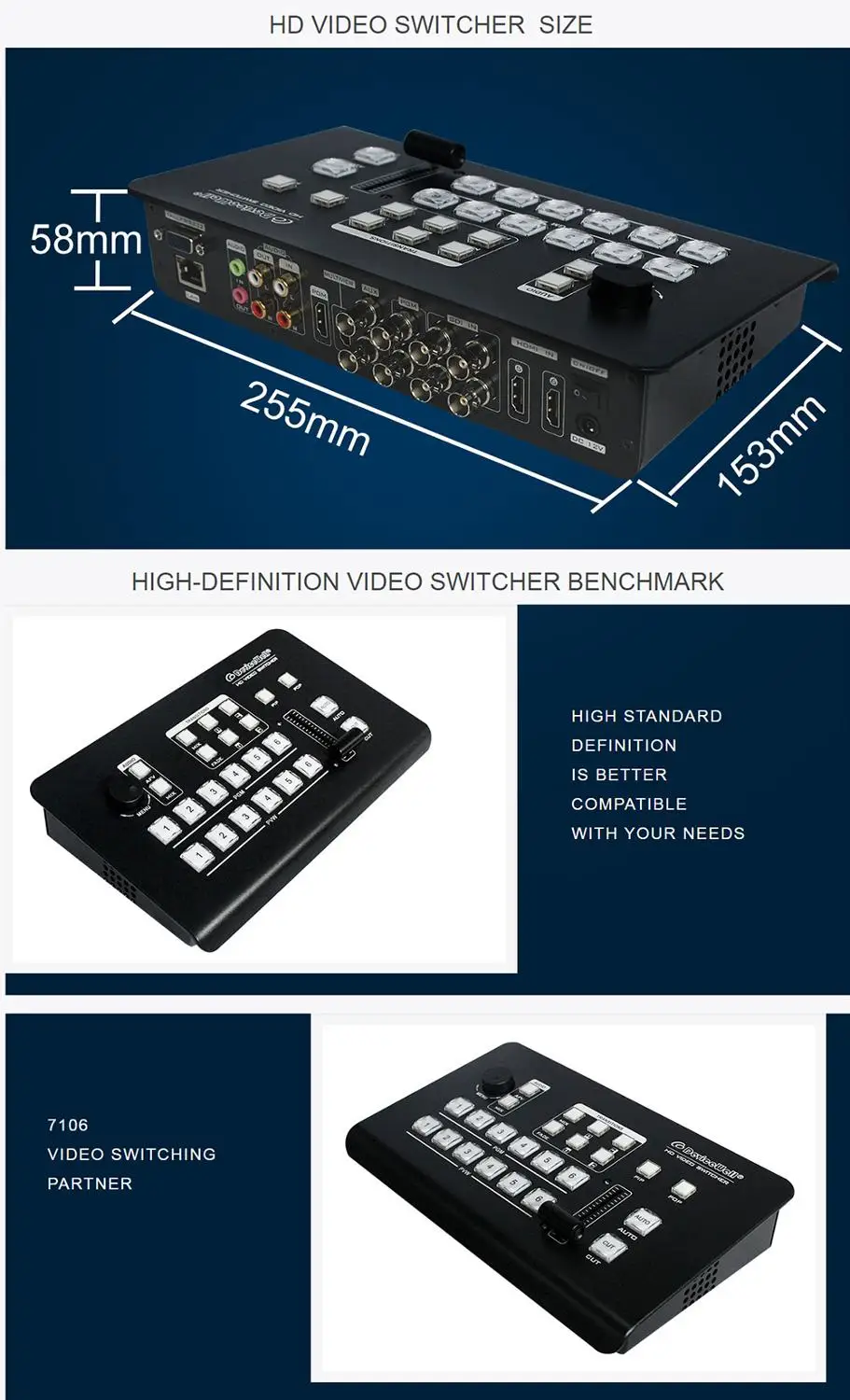 US $765.00 DeviceWell 7106 HD Video Switcher HDS7106 For Video Special Effects Switching 6CH Supports 4CH Broadcast SDI 2CH HDMI