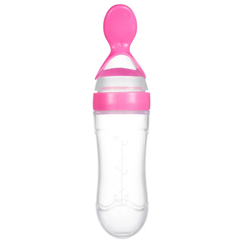 Детская бутылочка для кормления с ложкой, 90 мл, силиконовая ложка для новорожденного малыша, пищевая добавка, бутылочка для каши, кормушка для молока - Цвет: Pink Feeding Spoon