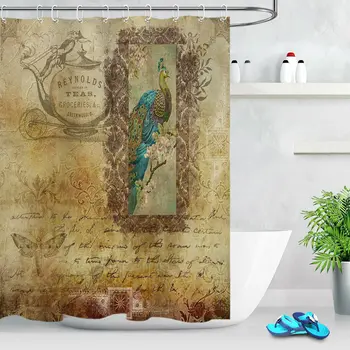 

Vintage Postcard Peacock Shower Curtain Waterproof Fabric Bath Accessory Sets