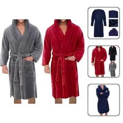 Flannel  Attractive Hooded Pockets Warm Men Nightgown Autumn Winter Pajamas Robe Coldproof   for Bedroom