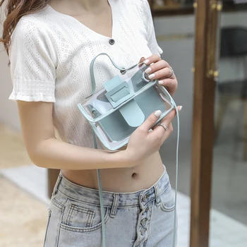 

Fashion Trend Ladies Transparent Jelly Candy Color Small Bag Korean Solid Personality Big Buckle Crossbody Shoulder Handbag