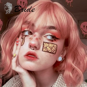 

BRIDE Pink Wig Natural Synthetic Wigs With Neat Bangs Wig Cosplay Heat Resistant Hair Extensions For Women Costum Daily Party