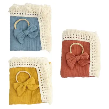 

2Pcs Baby Tassel Sleeping Swaddle Wrap Bow Headband Set Cotton Blanket Headwear 23GD