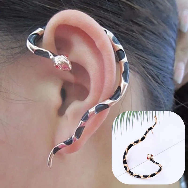 Punk Style Twining Red Eyes Snake Shape Earrings Stud Cuff For Women Jewelry