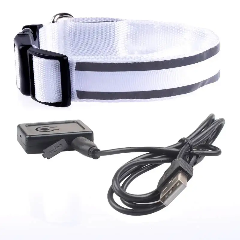 JL1128W USB Charging Led Dog Collar Anti-Lost/Avoid Car Accident Collar For Dogs Puppies Dog Collars Leads LED Supplies Pet Products - Цвет: JL1128W