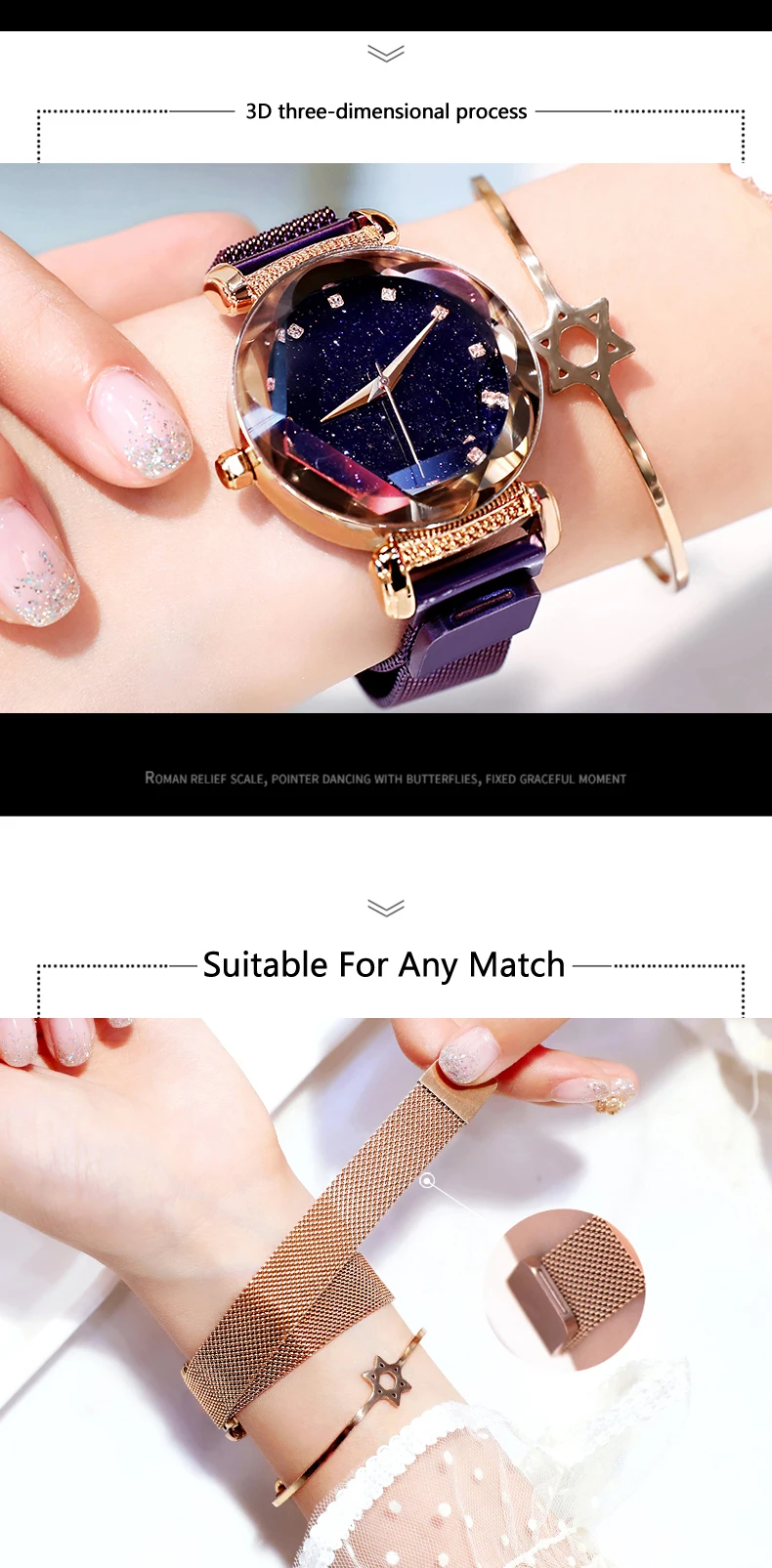 Новые роскошные женские часы модные элегантные с магнитной пряжкой розовое золото женские наручные часы Звездное небо алмазный подарок кварцевые часы