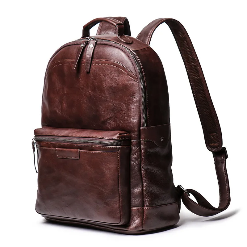 Neouo Coffee Large Capacity Soft Leather Business Travel Backpack Side View