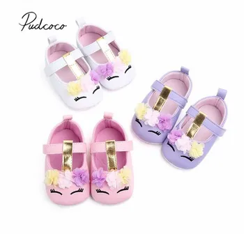 

2019 Brand New Toddler Baby Girls Flower Unicorn Shoes PU Leather Shoes Soft Sole Crib Shoes Spring Autumn First walkers 0-18M