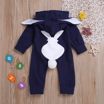

Baby Boy Clothes Bunny Ears Print Zipper Hoodies Long Sleeve Jumpersuit Toddler Autumn Winter Cotton Casual Kids Hooded Rompers