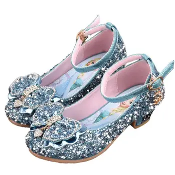 

New Children Crystal Elsa shoes Performance Dance Rhinestone Girls Leather Shoes Princess Elsa Kids Shoes High-heeled