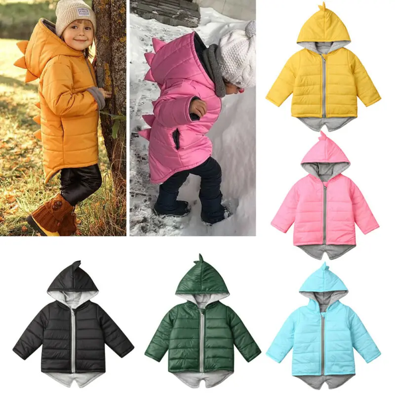  New 2019 Kids Toddler Baby Girl Boy Hooded Zipper Long Sleeve Coat Warm Jacket 3D Dinosaur Outwear