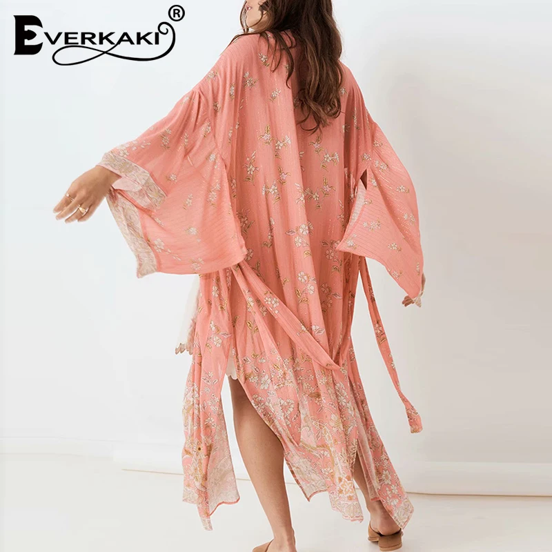 

Everkaki Boho Print Long Kimonos Coats Summer Beach Sashe Gypsy Vacation Ladies Coat Kimono Female Casual Loose 2020 New Fashion