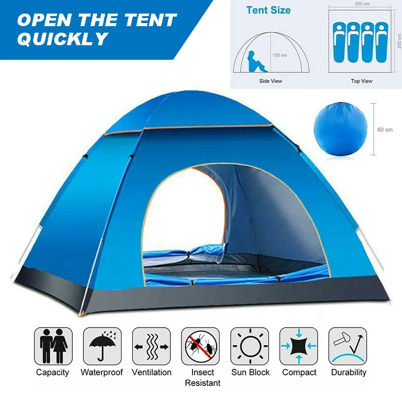 

Automatic Pop Up Camping Tent Family Travel Waterproof Outdoor Camping Hiking Tent UV Protected Beach Dome Tent for 3-4 People
