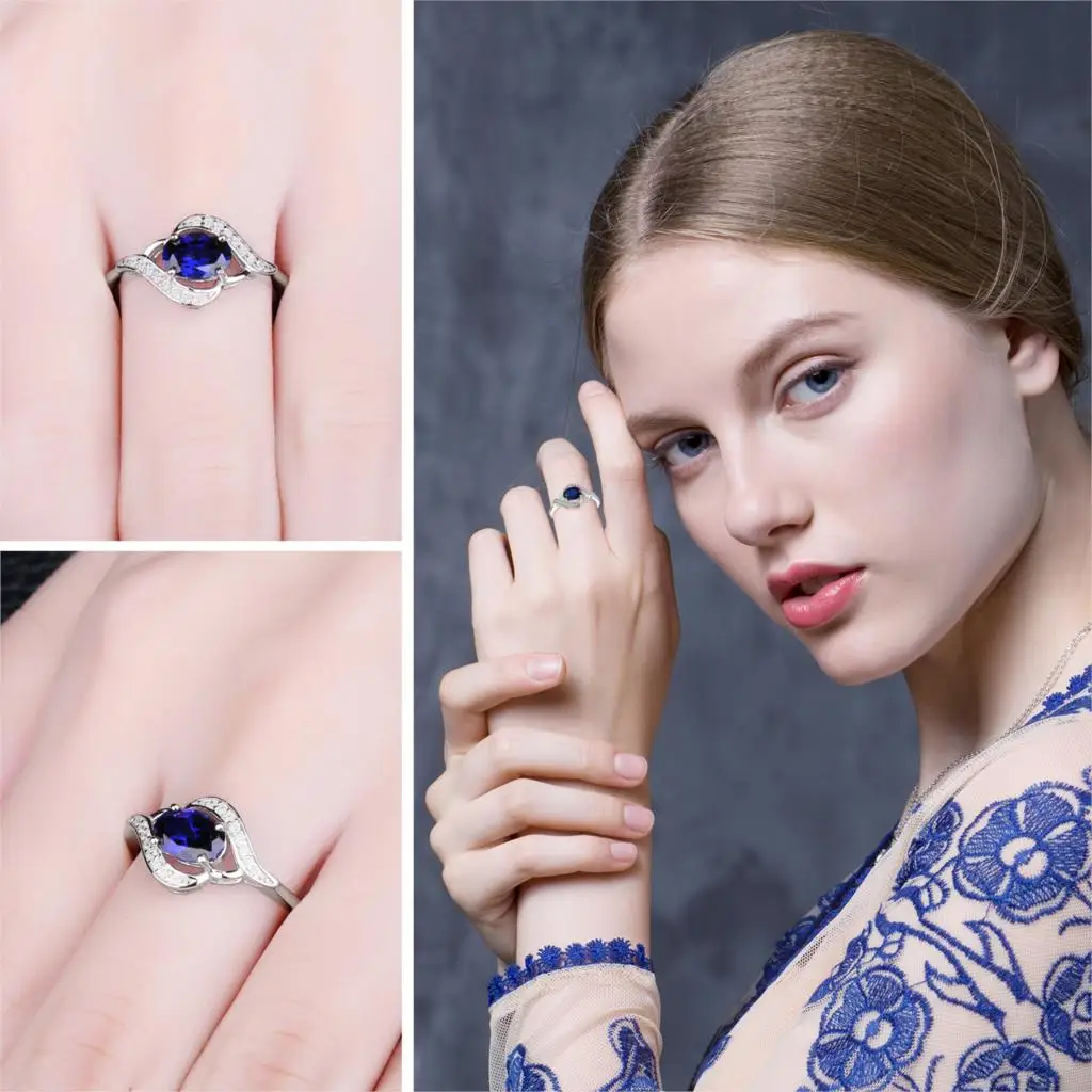Ювелирный дворец создан синий сапфир кольцо 925 пробы серебряные кольца для женщин Halo обручальное кольцо серебро 925 драгоценный камень ювелирные изделия