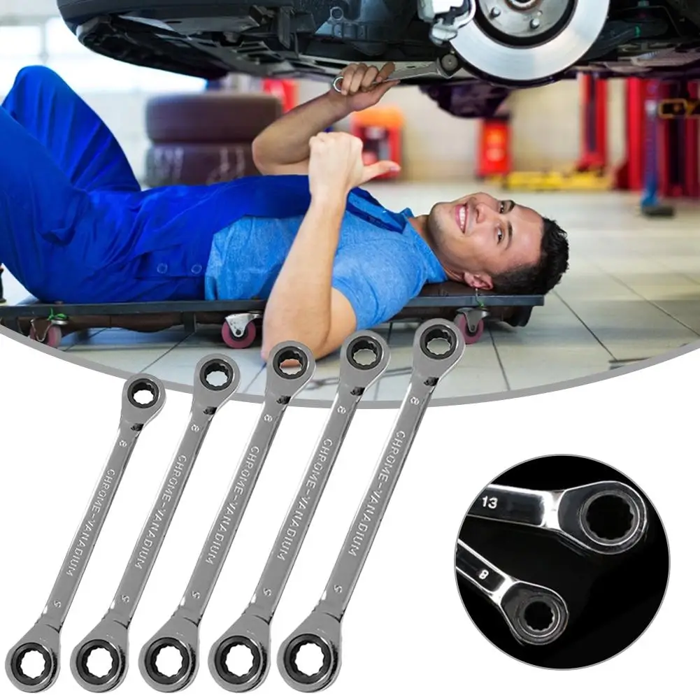 Хромованадиевое кольцо с двойной головкой Трещоточный ключ Реверсивный