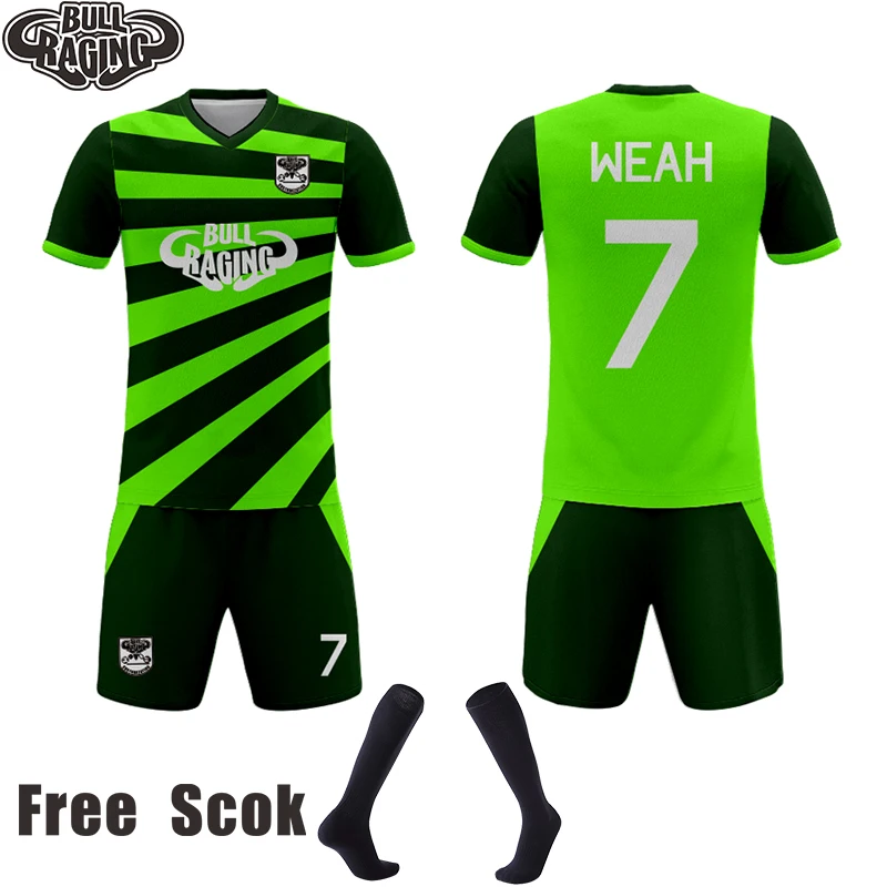

neon green strip pattern create your design sublimation soccer jersey shirt and shorts custom sports traning sets