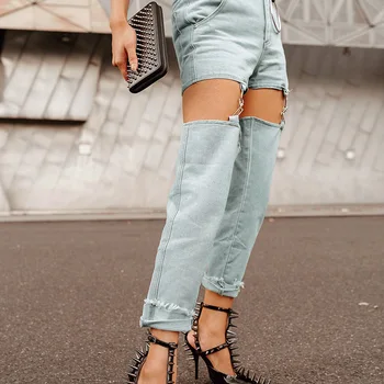 

High Waist Jeans Boyfriend for Women Summer Jeans for Women Fringe Button Double Section Jeans Woman