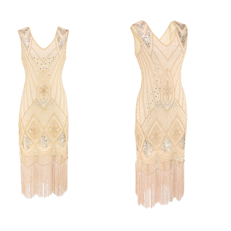 

Cosplay Costume Sequins V-Neck Sleeveless Fringed Tassels Hem Flapper Dress Cocktail 1920s Dress for Theme Party S-3XL
