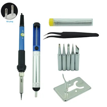 

60W 10pcs Electronics Welding Tool Anti-skid Stand Adjustable Temperature Burning Pen Heat Resistance Repair Soldering Iron Kit